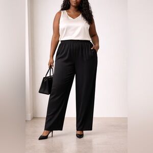 Eileen Fisher Quiet Luxury 100% Silk Black Pants Executive Essential